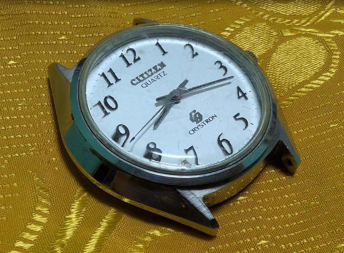 Vintage Pre-Owned Citizen Crystron Quartz 4-860209 Japan 37mm Stainless Steel Watch New Battery Running Classic Rare Men's Watch