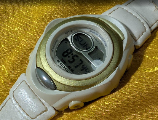 RARE Vintage Pre-Owned Casio Baby-G BGC-100 G-Cool Digital Watch White Gold Tone Shock Resistant Women’s Sport Watch Vintage Y2K.New Battery Case 38mm