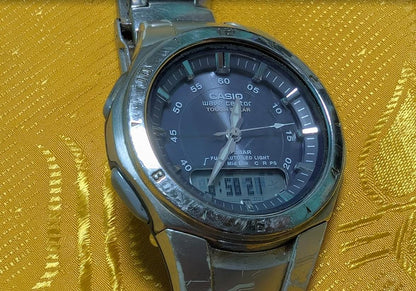 Vintage Pre-Owned Casio Wave Ceptor WVA-400J Tough Solar Ana-Digi Watch 40mm Japan Working