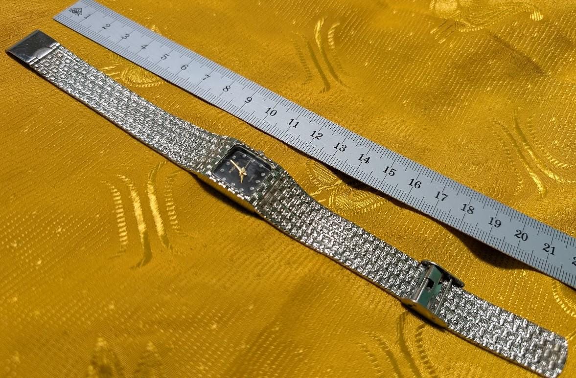 Rogatis Vintage Pre-Owned Watch Women Rectangular Black Dial Mesh Bracelet Quartz Minimalist.New Battery