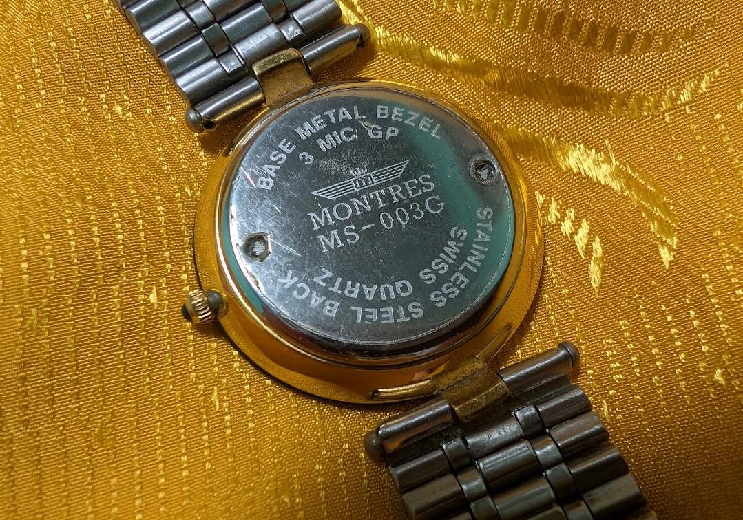 Rare Vintage Pre-Owned Montres MS-003G Opal Jewelry Watch 33mm Quartz Black Roman Dial Bracelet New Battery