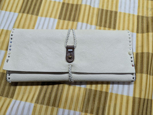 Handmade Lumiere Leather Long Wallet Ivory Brown Minimalist Wallet Genuine Leather Womens Wallet Pre Owned Artisan Made