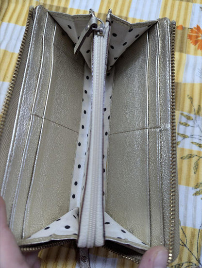 Kate Spade New York Metallic Gold Leather Wallet Zip Around Long Wallet Designer Womens Wallet Pre Owned Authentic