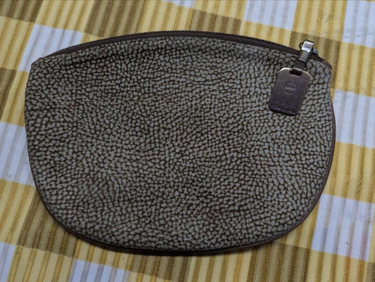 Vintage Redwall Suede Zip Pouch Made In Italy Brown Textured Cosmetic Bag Minimalist Designer Style Pre Owned