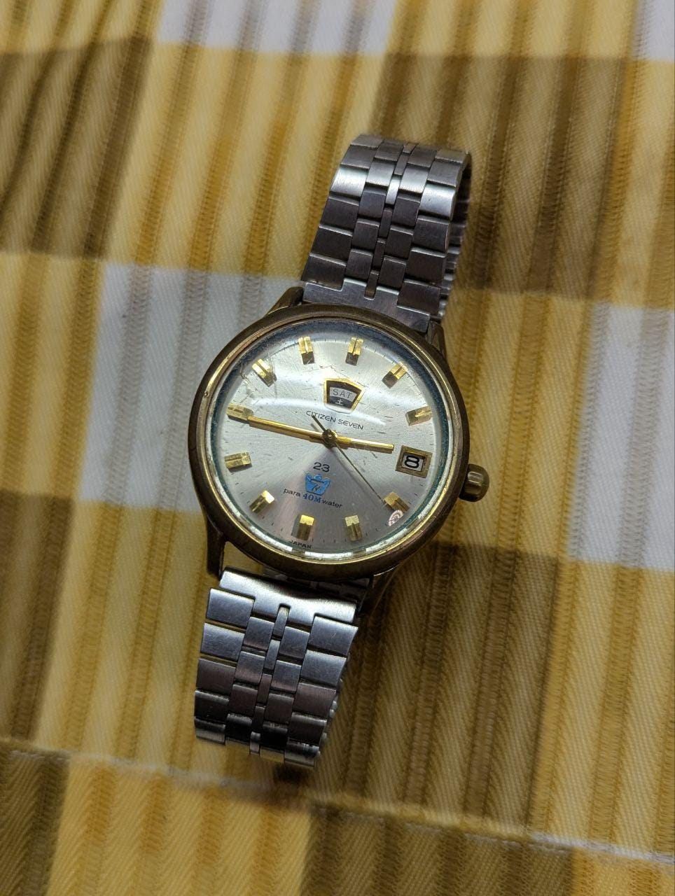 Vintage Pre-Owned Rare Citizen Seven 23 Jewels Para 40M Water Watch SE0G-51302-0 Day Date Japan Working