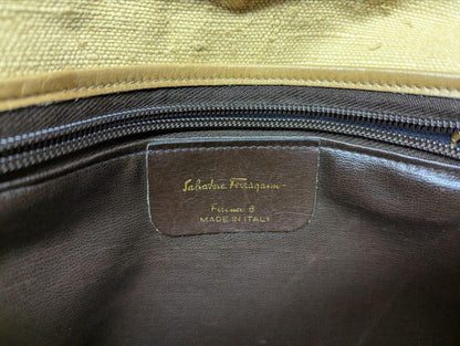 Authentic Vintage Pre-Owned Salvatore Ferragamo Canvas & Leather Shoulder Bag • Made in Italy • Classic Crossbody Purse