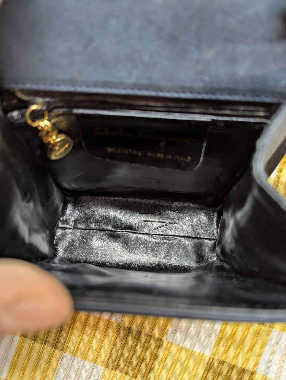 Salvatore Ferragamo Mini Shoulder Bag Black Suede Leather Crossbody Bag Vintage Pre-Owned Designer Bag Made In Italy