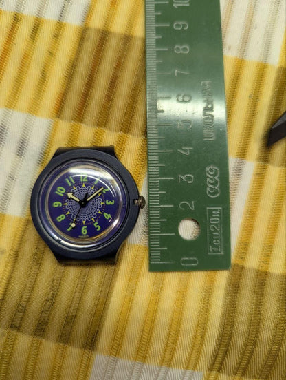 Vintage Pre-Owned 1993 Swatch Scuba 200 Rowing SDN104 Rare Purple Green Swiss Quartz Watch 38mm Case Only