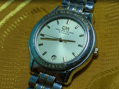 Vintage Pre-Owned CNN Atlanta Watch 32mm Quartz Japan Movement Stainless Steel Bracelet Working Rare Promo Watch