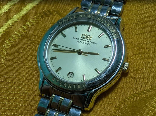 Vintage Pre-Owned CNN Atlanta Watch 32mm Quartz Japan Movement Stainless Steel Bracelet Working Rare Promo Watch