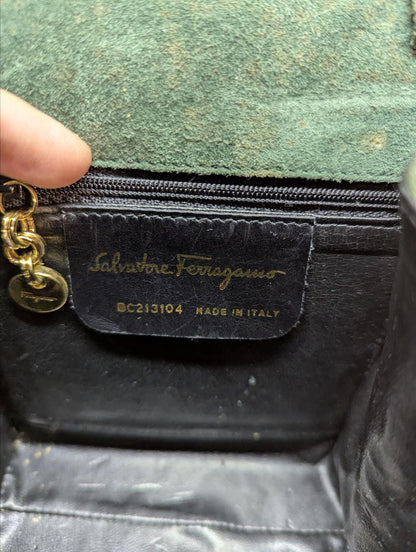 Salvatore Ferragamo Suede Mini Bag Green Vara Bow Crossbody Bag Vintage Pre-Owned Ferragamo Shoulder Bag Made In Italy