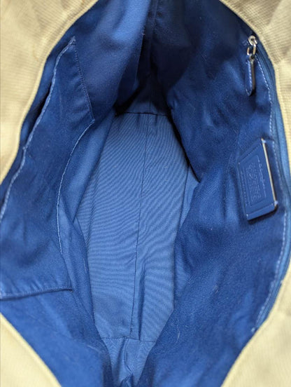 Pre-Owned Coach Canvas Tote Bag Rainbow Logo Large Shopper Coach New York Striped Handles Travel Weekend Bag