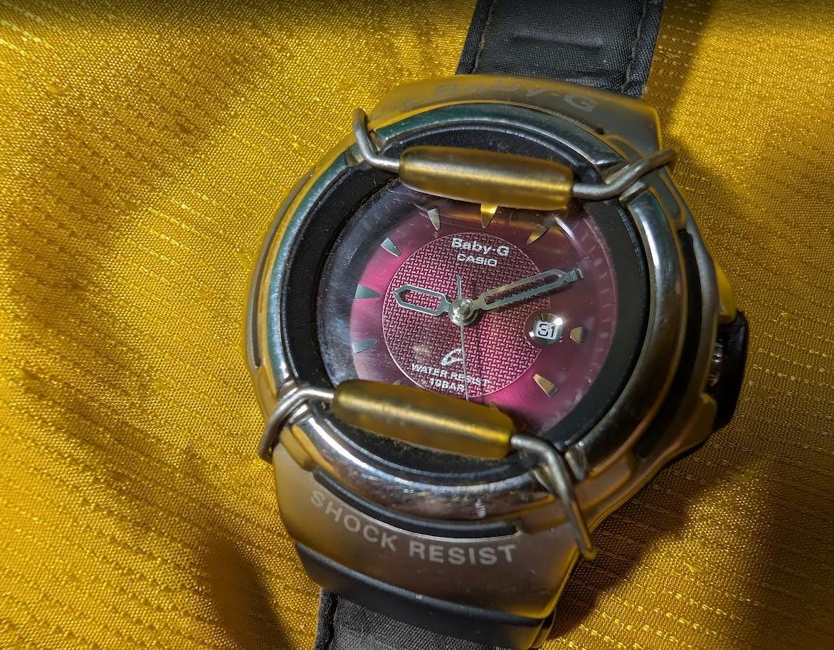 RARE VINTAGE Pre-Owned Casio Baby-G BG-26 Analog Watch Womens Vintage Baby G Shock Resist Watch Red Dial.New Battery Case 40mm