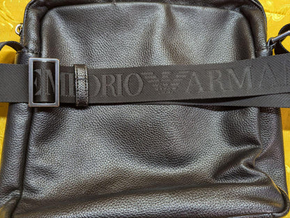 Pre-Owned EMPORIO ARMANI Shoulder Bag Leather Black Men's
