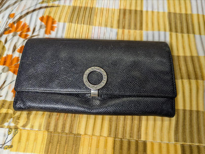 Vintage Pre-Owned Bvlgari Leather Long Wallet Black Bvlgari Bvlgari Clasp Wallet Authentic Italy