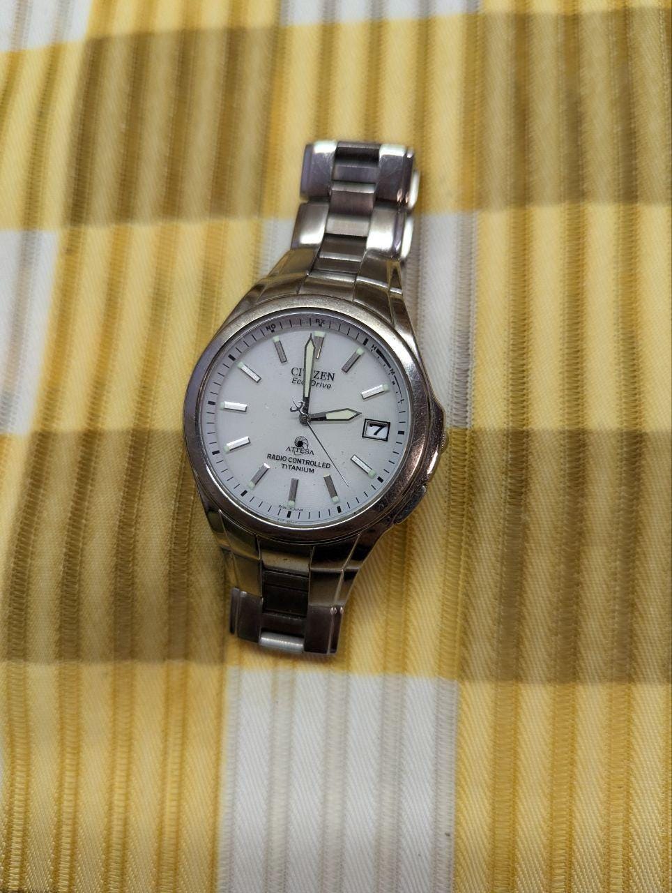 Vintage Pre-Owned Rare Citizen Attesa H410-T003788 Eco-Drive Titanium Radio Controlled Watch Silver Dial JDM Japan