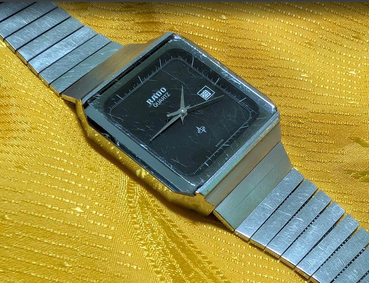 RADO Vintage Pre-Owned Quartz Watch Square Black Dial 30mm Swiss Made Classic Luxury For Repair Rare