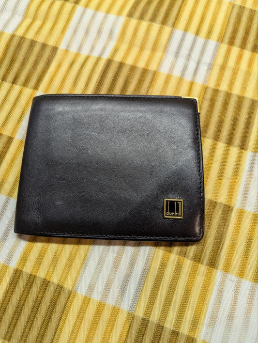 Pre-Owned Dunhill Leather Bifold Wallet Black Compact Mens Wallet Classic Logo