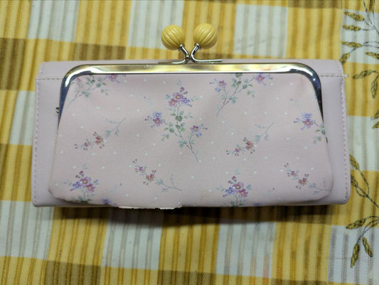 Pre-Owned Misch Masch Leather Wallet Pink Floral Clasp Wallet Womens Long Wallet Authentic Designer
