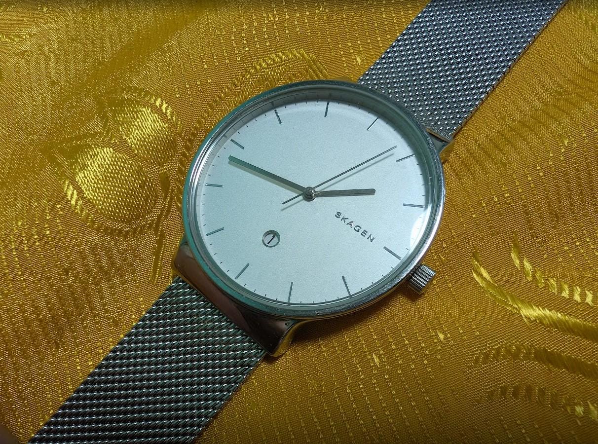 Pre-Owned Skagen SKW6290 Ancher Minimalist Watch 40mm White Dial Stainless Steel Mesh Bracelet Denmark Design Working
