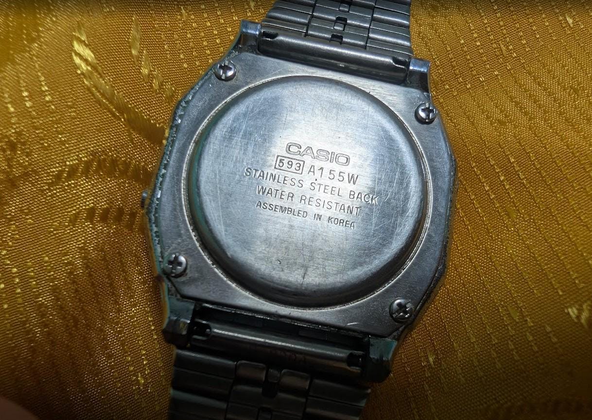 Rare Vintage Pre-Owned Casio A155W Digital LCD Watch Original Steel Bracelet New Battery Running Video Classic Retro Japan