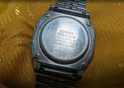 Rare Vintage Pre-Owned Casio A155W Digital LCD Watch Original Steel Bracelet New Battery Running Video Classic Retro Japan