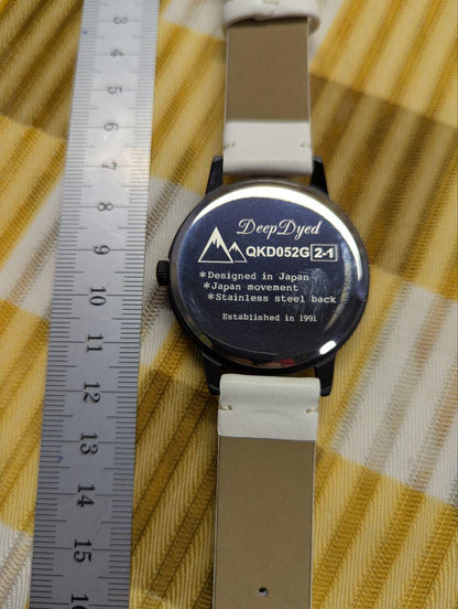 Deep Dyed QKD052G Watch White Strap Black Case Japan Movement Pre Owned Stainless Steel Back