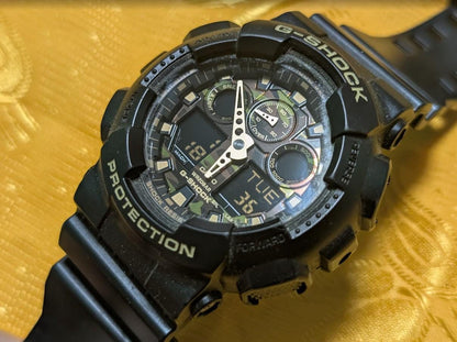 Vintage Pre-Owned Casio G-Shock GA-100CF Camouflage Dial Military Watch 50mm Ana Digi New Battery Black .New battery