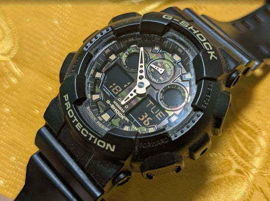 Vintage Pre-Owned Casio G-Shock GA-100CF Camouflage Dial Military Watch 50mm Ana Digi New Battery Black .New battery