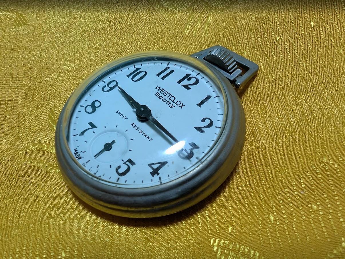 Westclox Scotty Pocket Watch 50mm Vintage Pre-Owned Mechanical Small Seconds Made in USA Classic Antique Timepiece