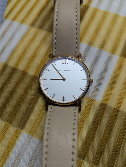 Pre-Owned Paul Hewitt Sailor Line Watch Rose Gold White Dial Leather Strap Womens Watch Authentic
