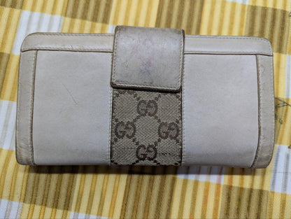 Vintage Pre-Owned Gucci GG Canvas Leather Wallet Beige Brown Monogram Wallet Designer Wallet Womens Wallet Authentic Italy