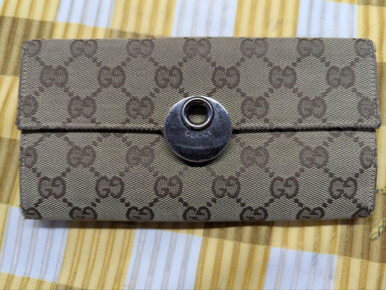 Vintage Pre-Owned Gucci GG Canvas Wallet Brown Monogram Leather Trim Long Wallet Designer Womens Wallet Authentic Italy