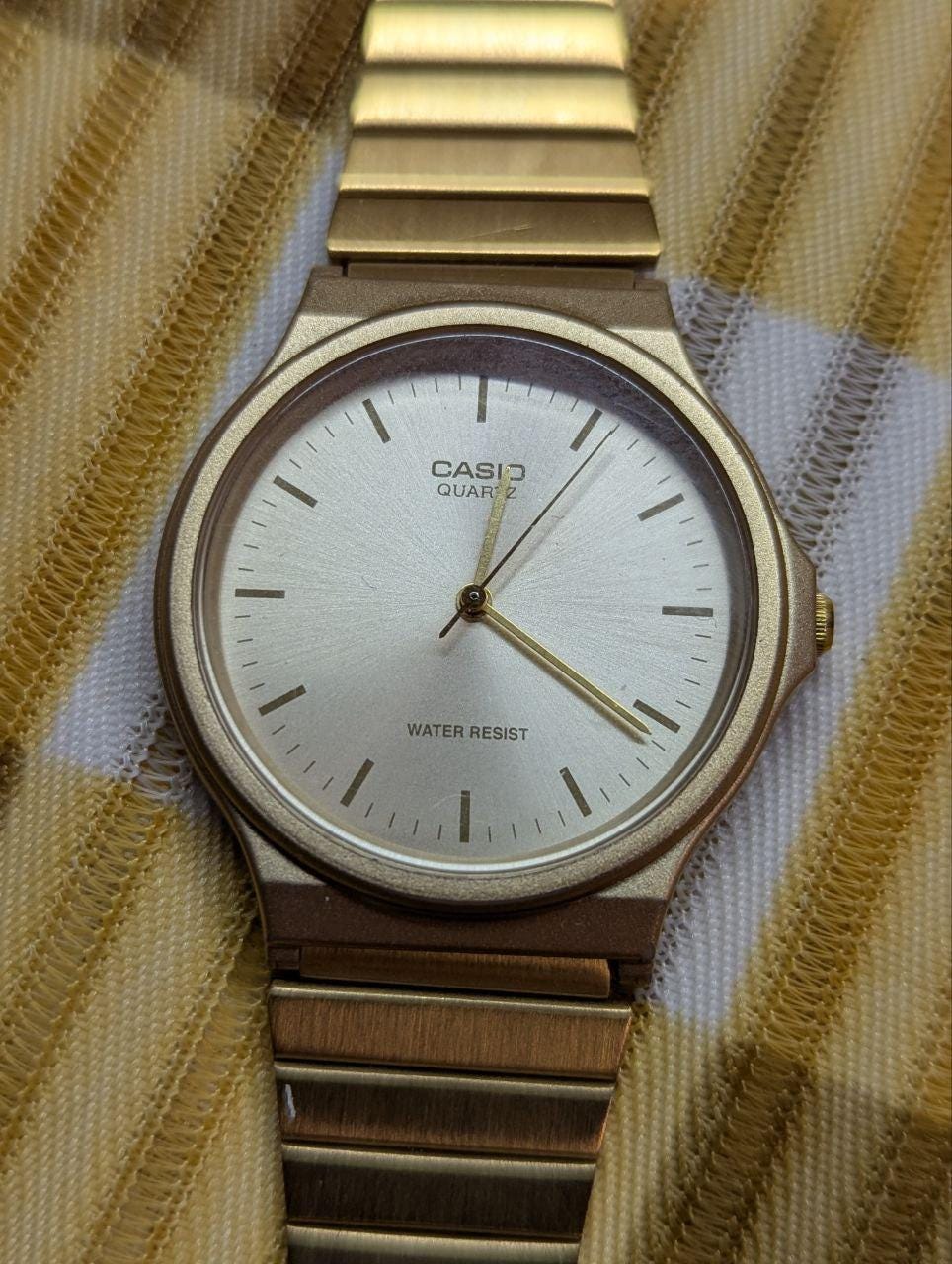 Pre-Owned Casio MQ 24 Gold Tone Quartz Watch Minimalist Analog Watch Water Resistant Japan Movement Working Condition
