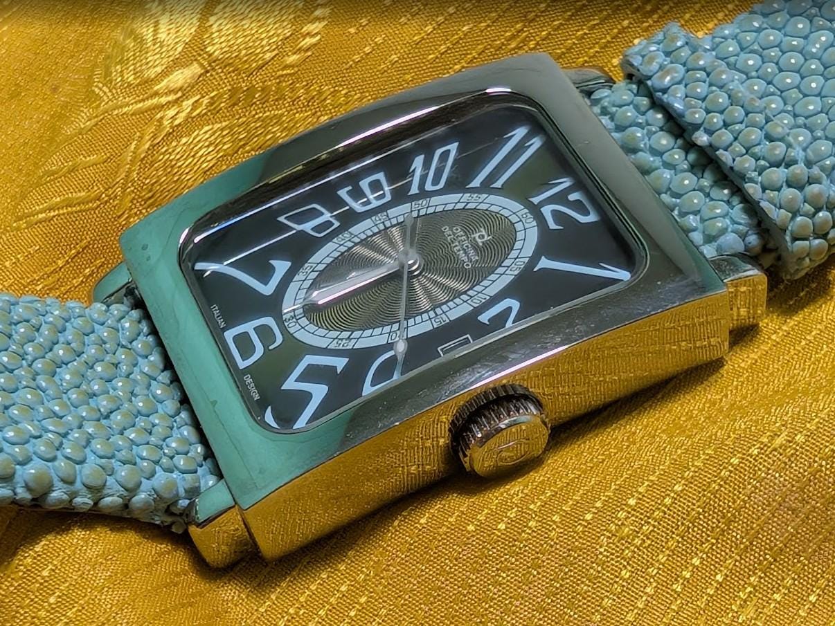 Officina del Tempo Italy NOS Vintage Pre-Owned Quartz Watch 28mm Original Tag Stingray Leather Strap New Battery Working Video 31GL