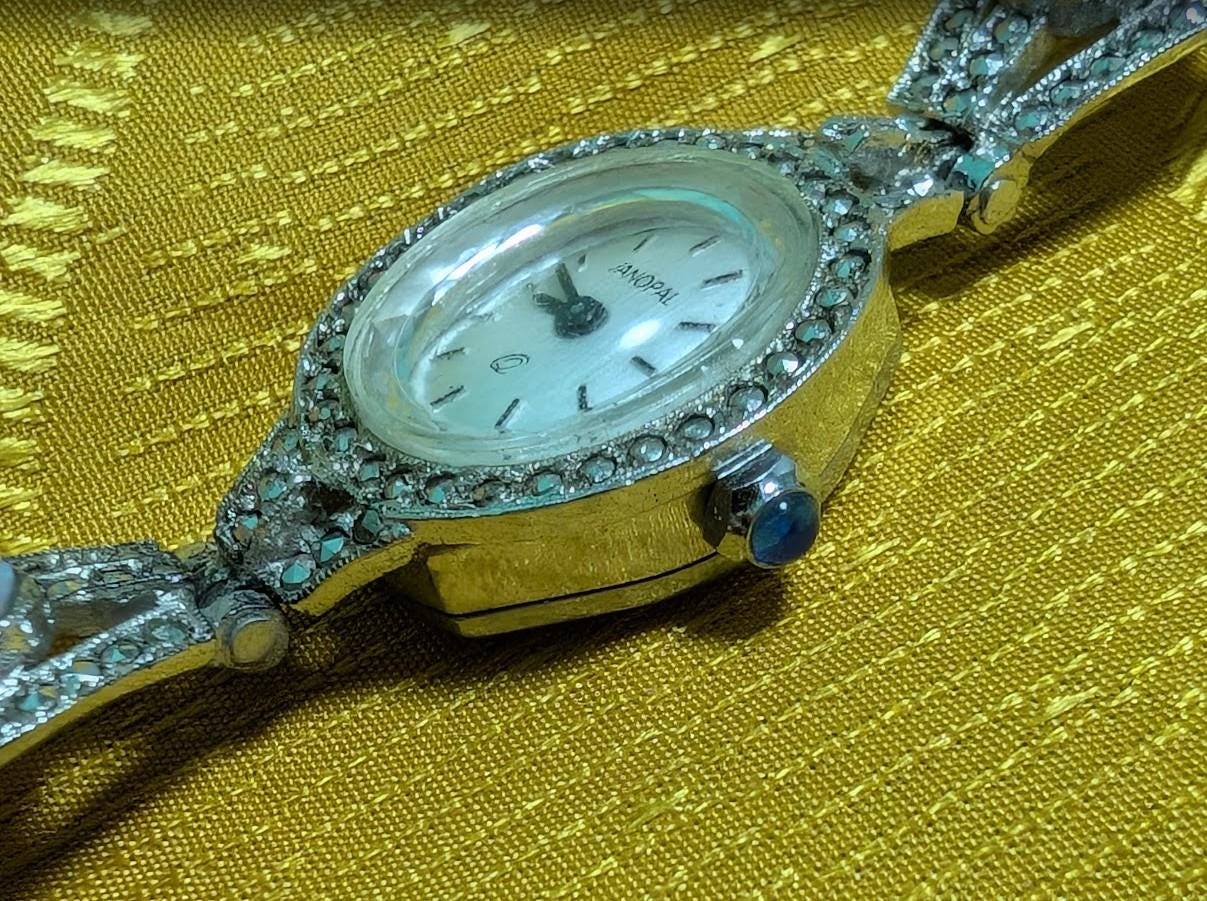 Rare Vintage Pre-Owned Janopal Swiss Ladies Watch ETA 978.002 6 Jewels Opal Style Bracelet Quartz Wristwatch Working New Battery Art Deco Design