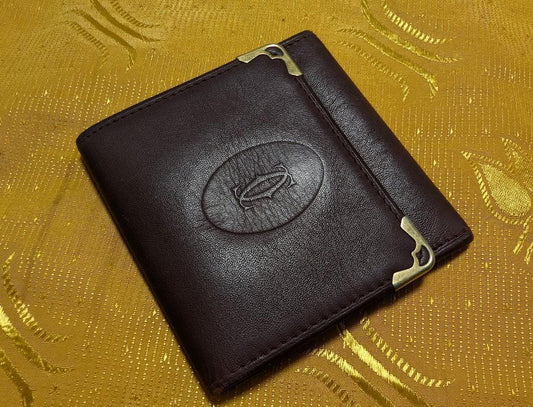 Vintage Pre-Owned Cartier Paris Burgundy Leather Bifold Wallet Luxury French Designer Coin Pocket Authentic Rare Piece
