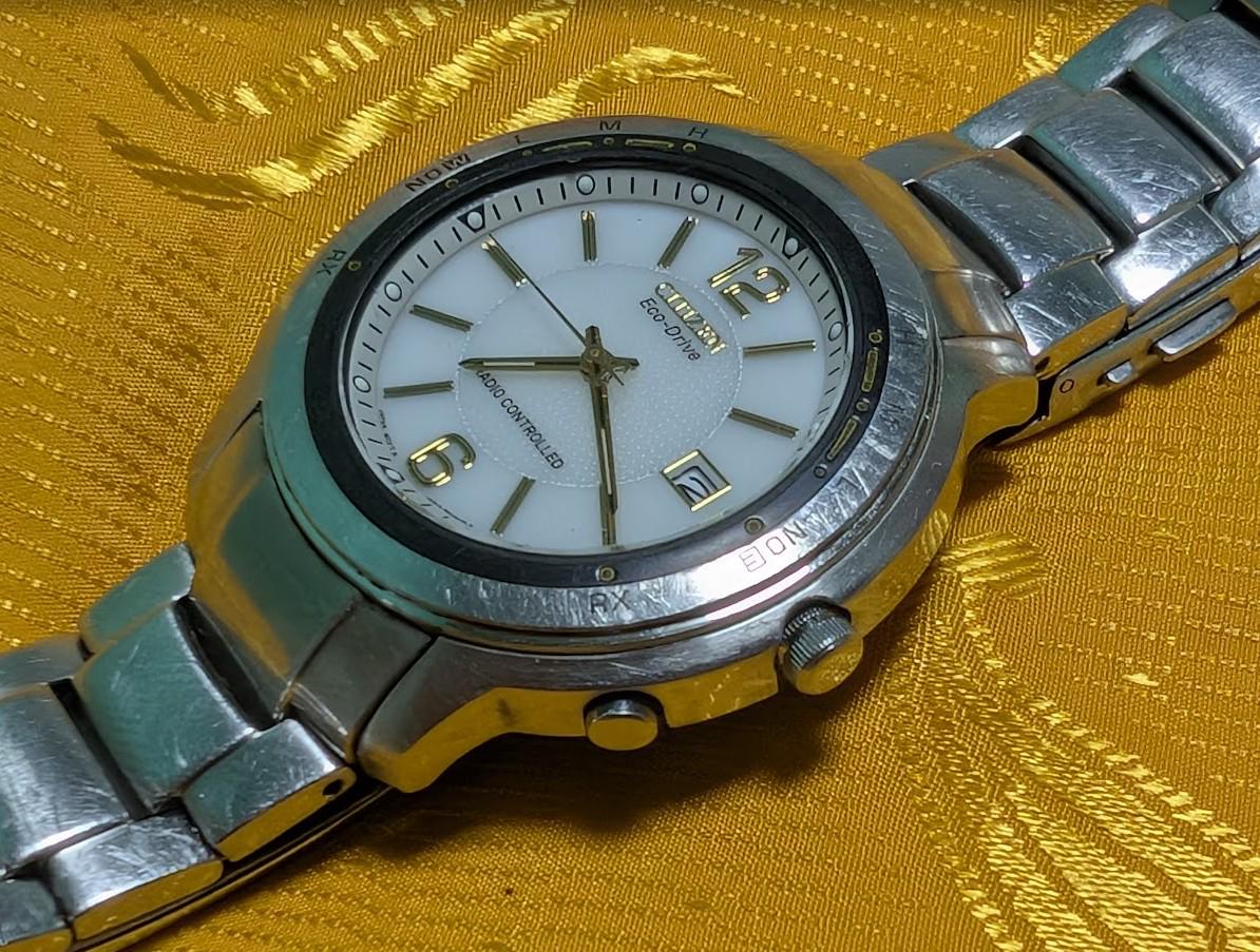 Citizen Eco Drive Radio Controlled A412-T005471 Vintage Pre-Owned 42mm Stainless Steel Working Watch Japan