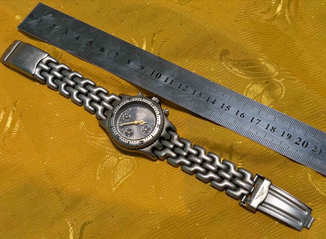 Vintage Pre-Owned Elgin FK-617-MA Titanium Chronograph Watch Green Dial 200M 37mm Rare 1990s Quartz Wristwatch