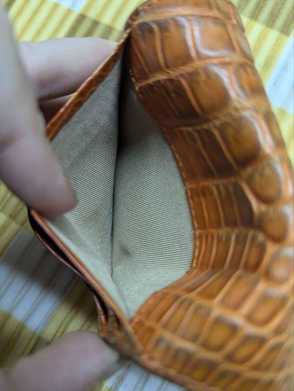 COCOCELUX GOLD Leather Wallet Crocodile Embossed Brown Compact Bifold Wallet with Snap Closure, Japanese Brand, Used