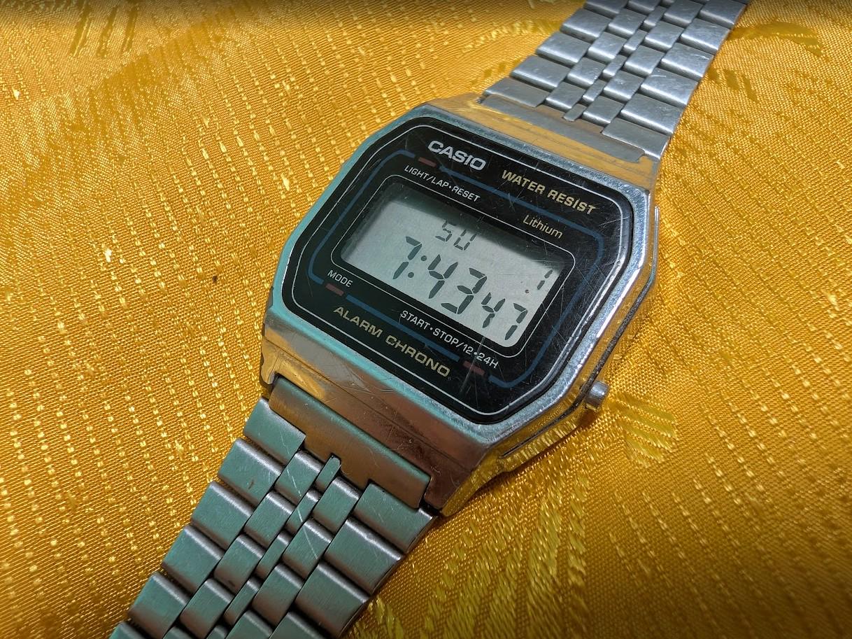 Rare Vintage Pre-Owned Casio A155W Digital LCD Watch Original Steel Bracelet New Battery Running Video Classic Retro Japan