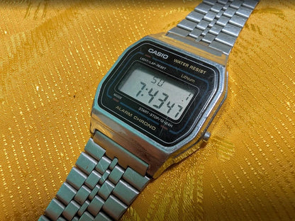 Rare Vintage Pre-Owned Casio A155W Digital LCD Watch Original Steel Bracelet New Battery Running Video Classic Retro Japan