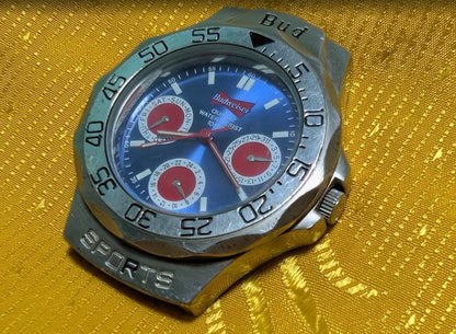 Vintage Pre-Owned Budweiser Sports Watch 38mm Rotating Bezel Japan Movement New Battery Working Rare Advertising Collectible