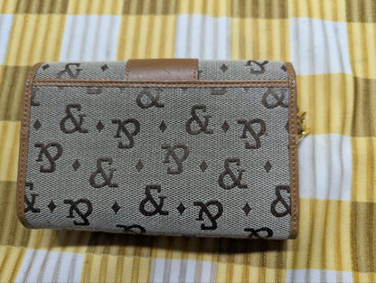 Vintage Pinky Dianne Logo Wallet Beige Brown Canvas Leather Long Wallet Designer Womens Wallet Pre Owned Authentic Japan Brand