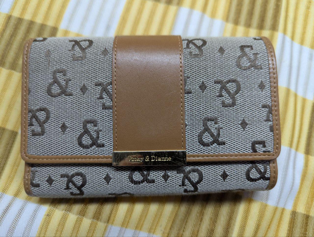 Vintage Pinky Dianne Logo Wallet Beige Brown Canvas Leather Long Wallet Designer Womens Wallet Pre Owned Authentic Japan Brand