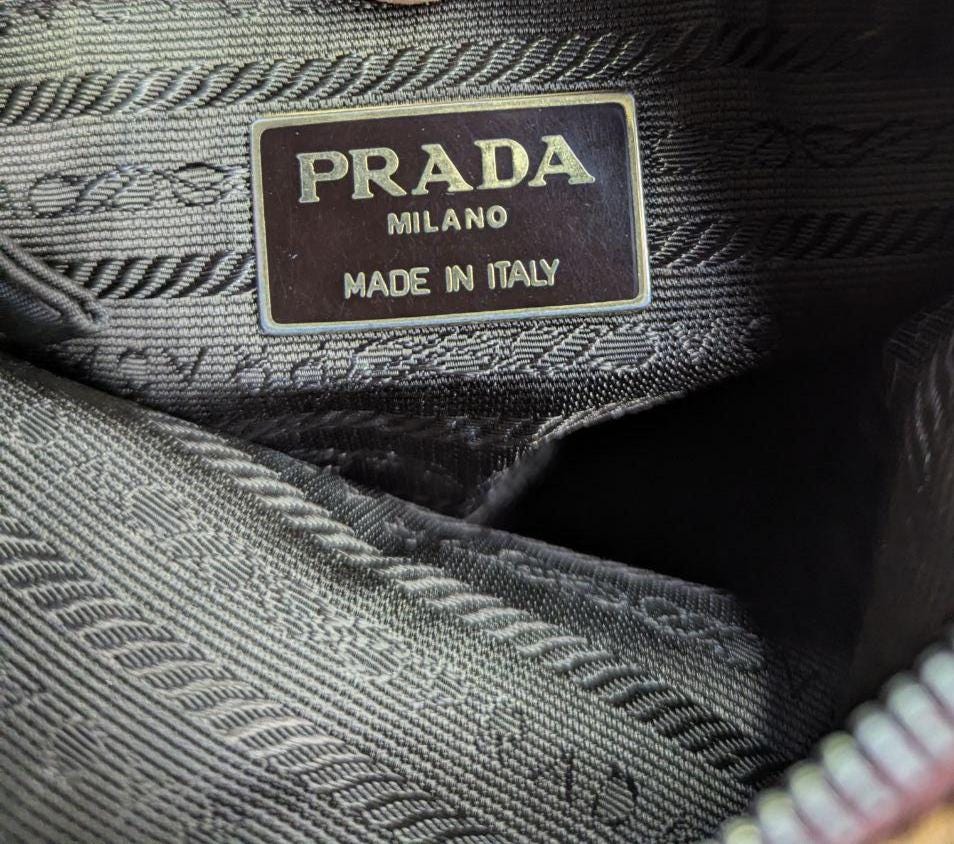 Prada Milano Nylon Quilted Shoulder Bag Brown Vintage Designer Chain Bag With Leather Trim Made In Italy Authentic Pre Owned