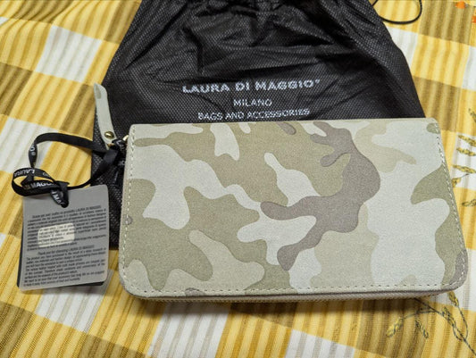 Pre-Owned Laura Di Maggio Leather Wallet Camouflage Zip Around Wallet Made In Italy Designer Wallet Womens Wallet Authentic