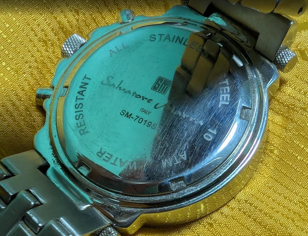 Rare Salvatore Marra SM7019 Chronograph Watch 45mm Vintage Pre-Owned Quartz Date Stainless Steel Bracelet Mens Sport Watch Italy .New Battery