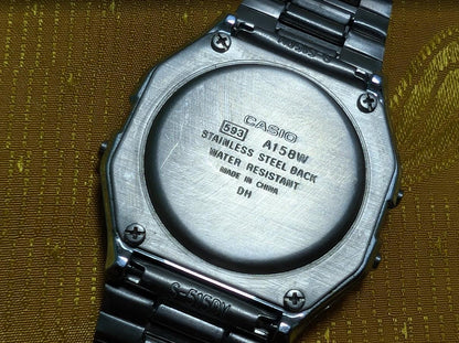 Vintage Pre-Owned Casio A158W Digital Watch Alarm Chronograph WR Stainless Steel Retro Japan LCD Watch Working 33mm