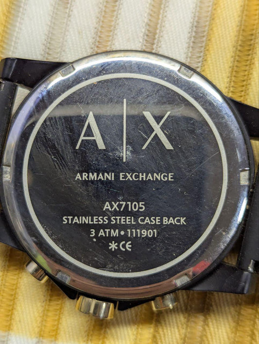 Pre-Owned Armani Exchange AX7105 Chronograph Watch Black Gold A|X Mens 3 ATM Stainless Steel Back
